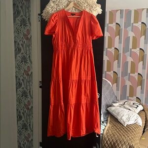 Quince Vermilion Red Organic Cotton Tiered Maxi Dress sz XL Women's Poplin